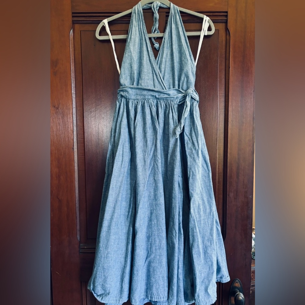 Ralph Lauren Denim
Linen Chamois Dress Vintage Polo Blue Label halter style wrap
